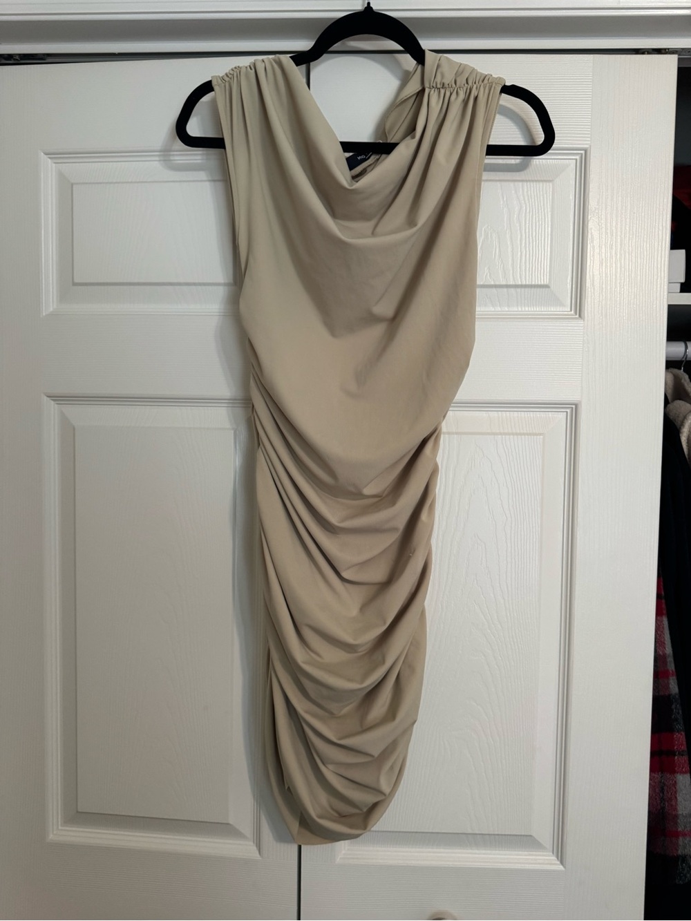 Mango Taupe Draped Ruched Midi Dress